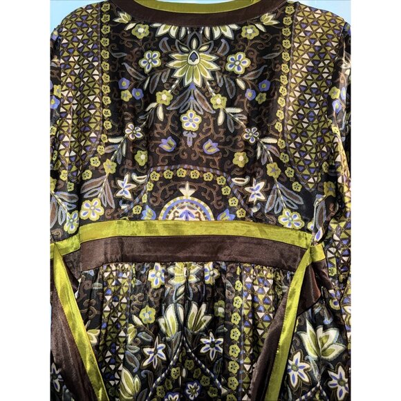 Nicole Miller Tunic Top Sz 10 Aztec Tribal Satin Blouse Pintuck 90's Y2K Style - Picture 7 of 14